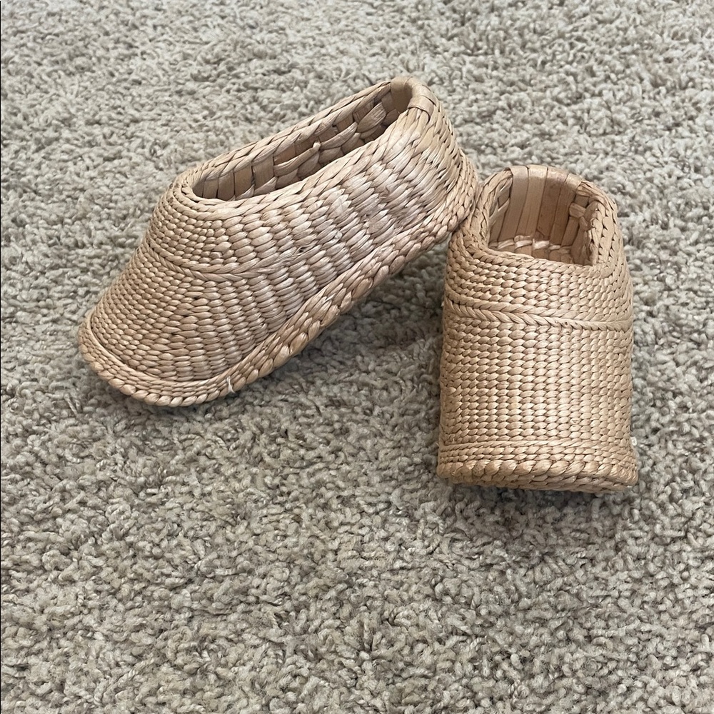 Kids Braided Tan Straw Woven Shoes